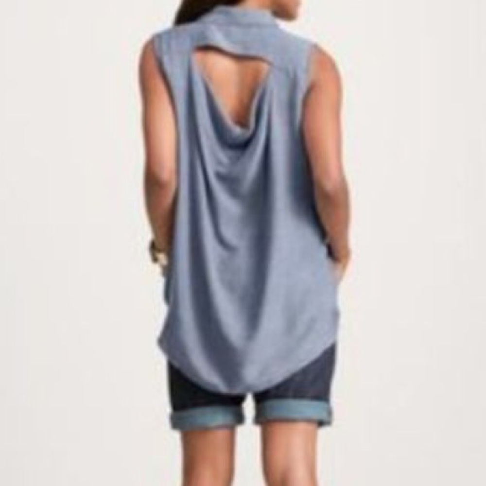 CAbi Sleeveless Draped Back Tank in Light Blue